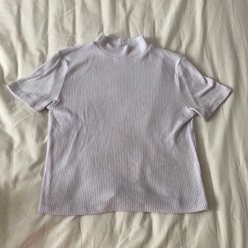 White ribbed high neck t shirt